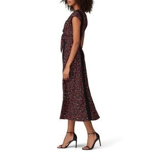 Thakoon Ditsy Floral Print Long Dress Size 2 Black Red Lace Cap Sleeves Feminine